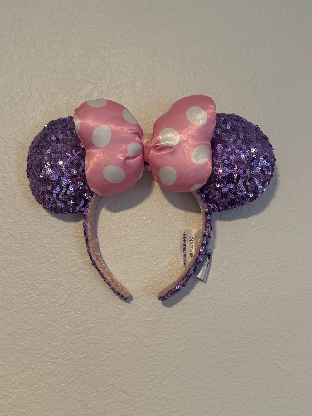Sequin Minnie Ear Headband with Pink Polka Dot Bow